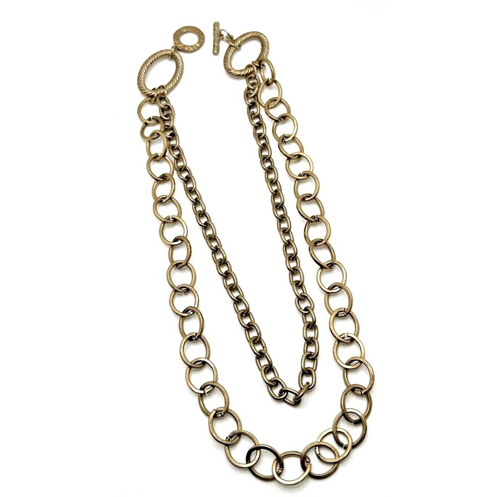 PREMIER DESIGNS Double Chain Necklace Gold Tone Layered Statement 18" Signed